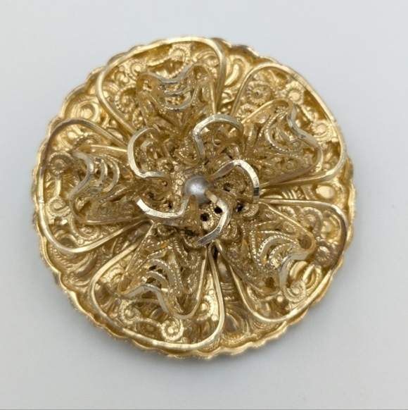 Vintage Gold Tone Filigree Scarf Clip-Western Germany - Picture 3 of 6